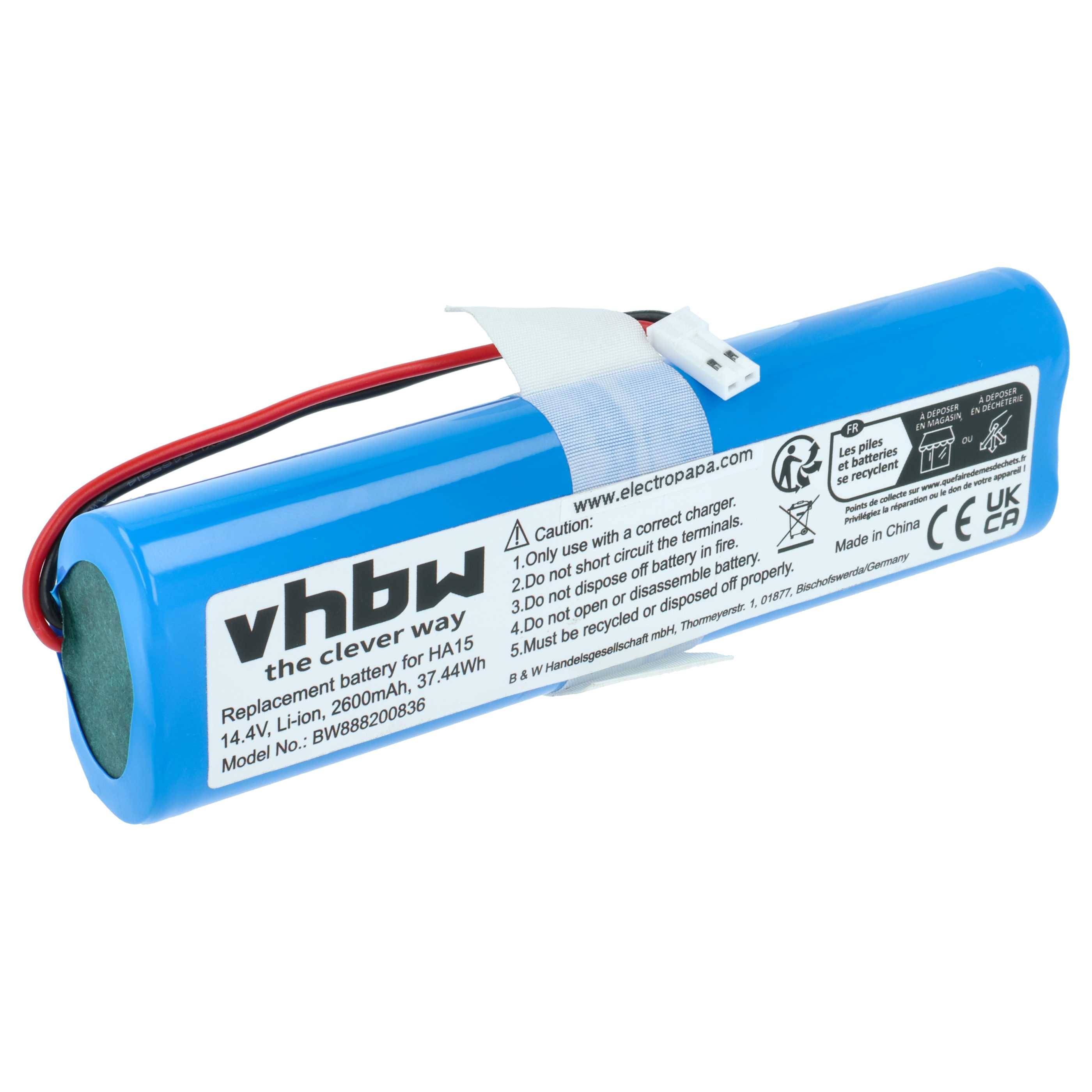vhbw 1x Akku kompatibel mit Medion MD13202, MD16192, MD19510, MD19511 Saugroboter (2600 mAh, 14,4 V, Li-Ion)