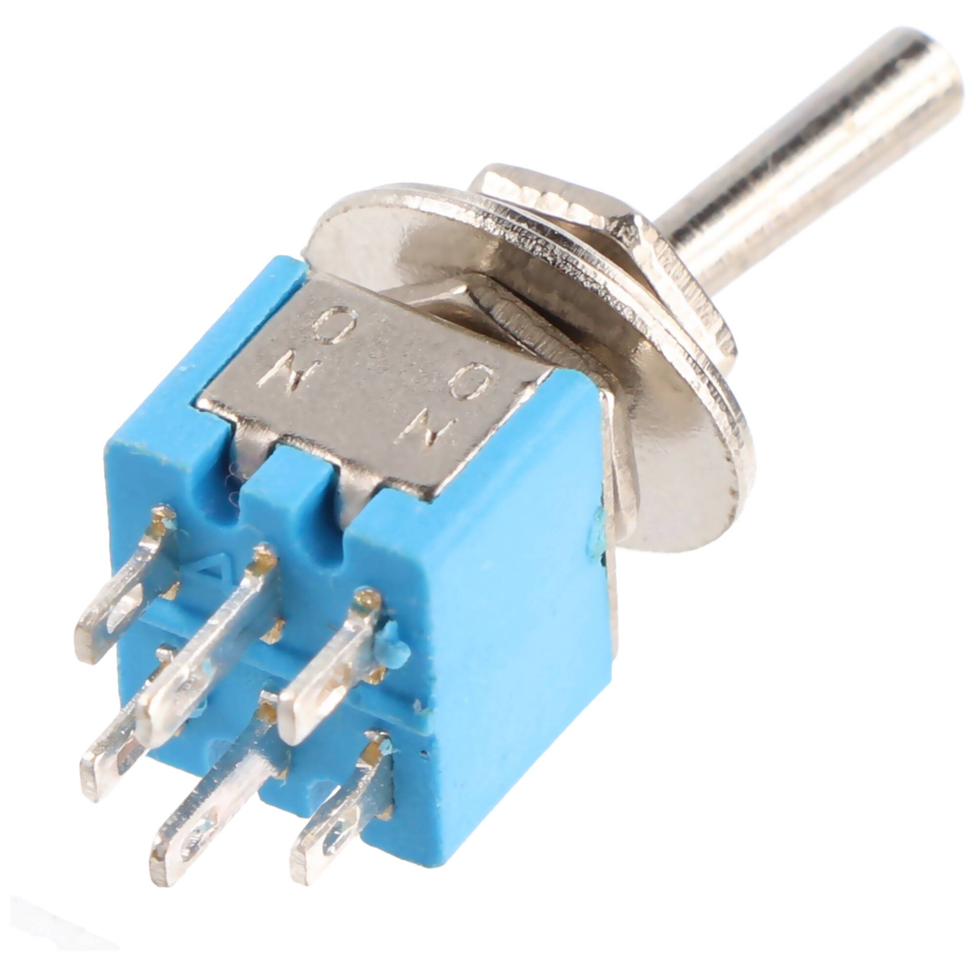 Goobay Kippschalter Miniatur, 2x UM, 6 Pins, blaues Gehäuse, 8x9x7mm