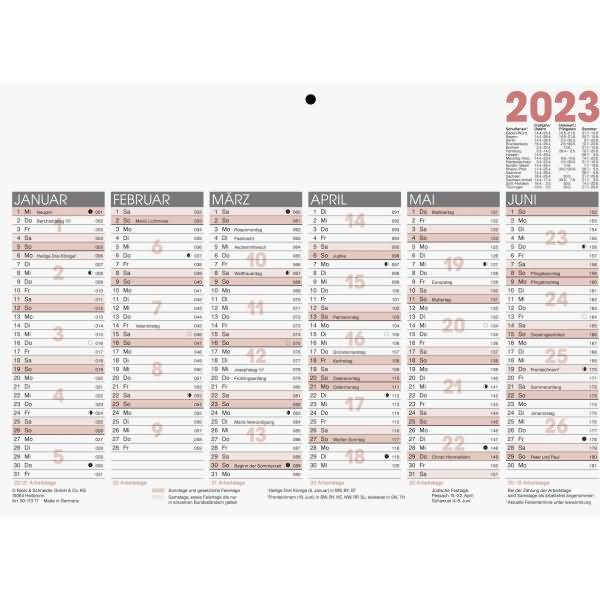 Tafelkalender 29,7x21cm 6 Monate/1 Seite Kalendarium 2023