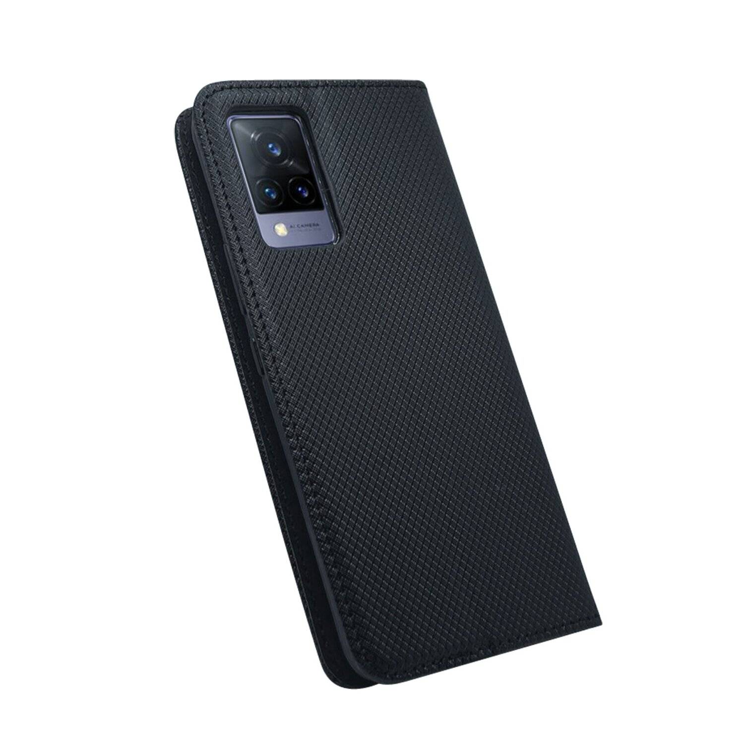 Buch-Tasche Hülle Smart Magnet kompatibel mit Vivo V21 4G Leder Optik Wallet Book-Style Cover Schale in schwarz
