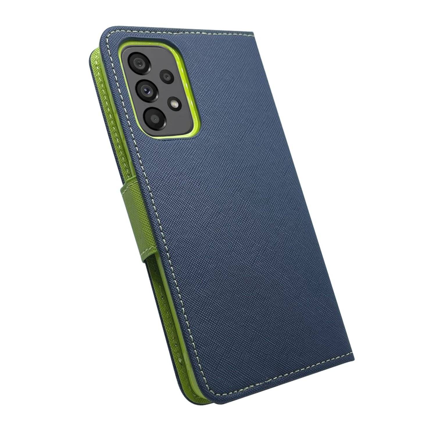 Buch Tasche "Fancy" für SAMSUNG GALAXY A73 5G Handy Hülle Etui Schutzhülle mit Standfunktion, Kartenfach Blau-Grün