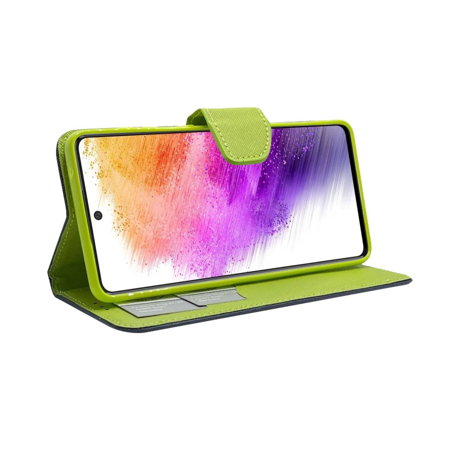 Buch Tasche "Fancy" für SAMSUNG GALAXY A73 5G Handy Hülle Etui Schutzhülle mit Standfunktion, Kartenfach Blau-Grün