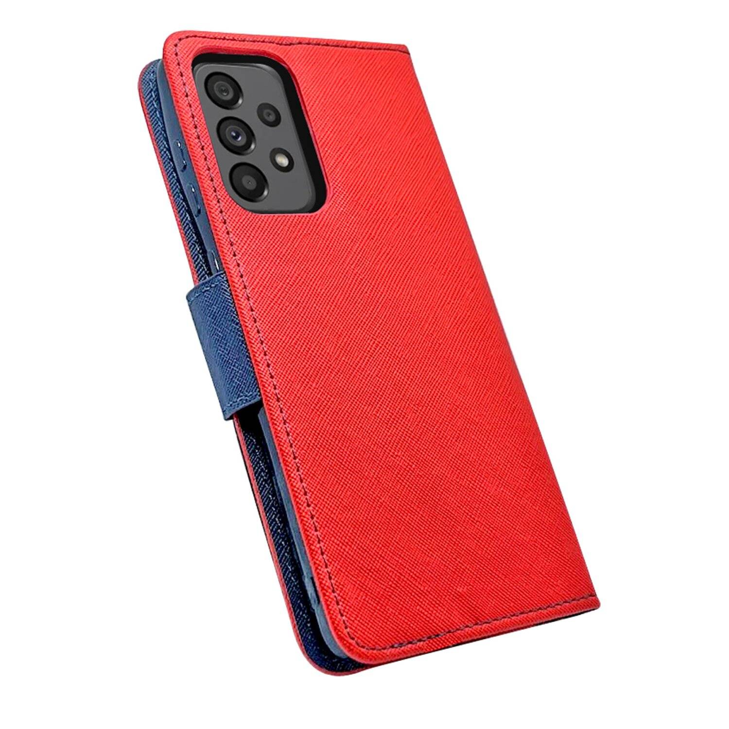 Buch Tasche "Fancy" für SAMSUNG GALAXY A73 5G Handy Hülle Etui Schutzhülle mit Standfunktion, Kartenfach Rot-Blau