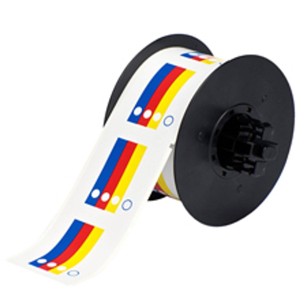 Brady, B30-244-595-HMIG, vorgedruckte Vinyl-Etiketten, Weiß, glänzend, 57.00 x 57,15mm, permanent, Aufdruck: 4-farbigen Balkenmotiv (groß), zur Ken