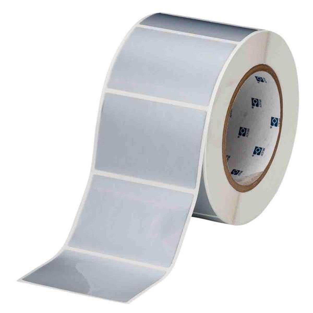 Brady, THT-19-362-1, fälschungssicheres Vinyl, Silber, glänzend, 76.20 x 50.80 mm, permanent (1000 E.)