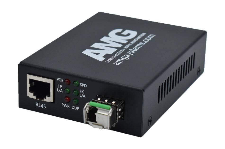 AMG Systems AMG210M-1GAT-1SS1B-P30, POE Medienkonverter, für 0°C bis 50°, 1 x 1GBT RJ45, 1 x GFX, SM, 1 Faser, B Typ