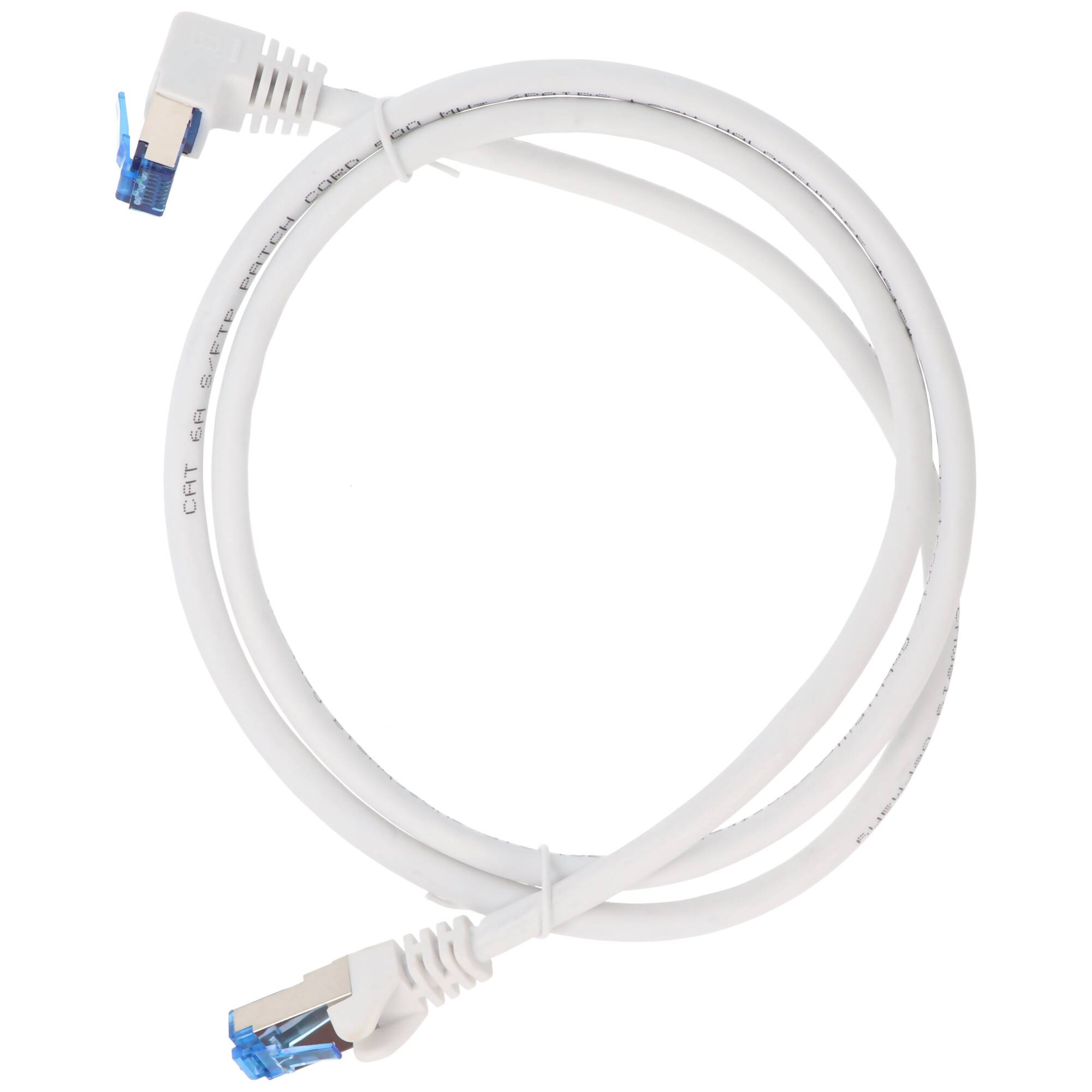 Goobay CAT 6A Patchkabel 1x 90° gewinkelt, S/FTP (PiMF), weiß 10 m