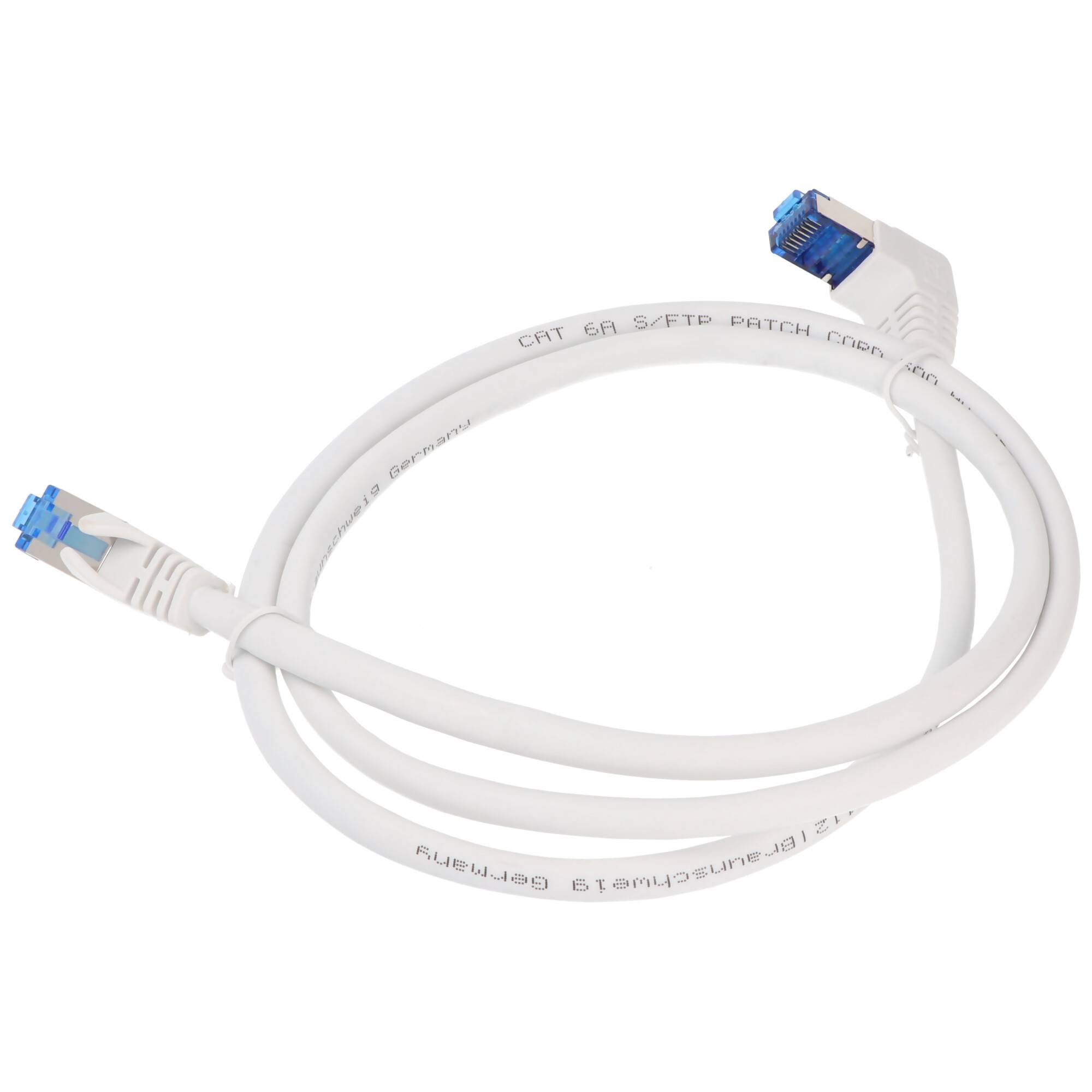 Goobay CAT 6A Patchkabel 1x 90° gewinkelt, S/FTP (PiMF), weiß 5 m
