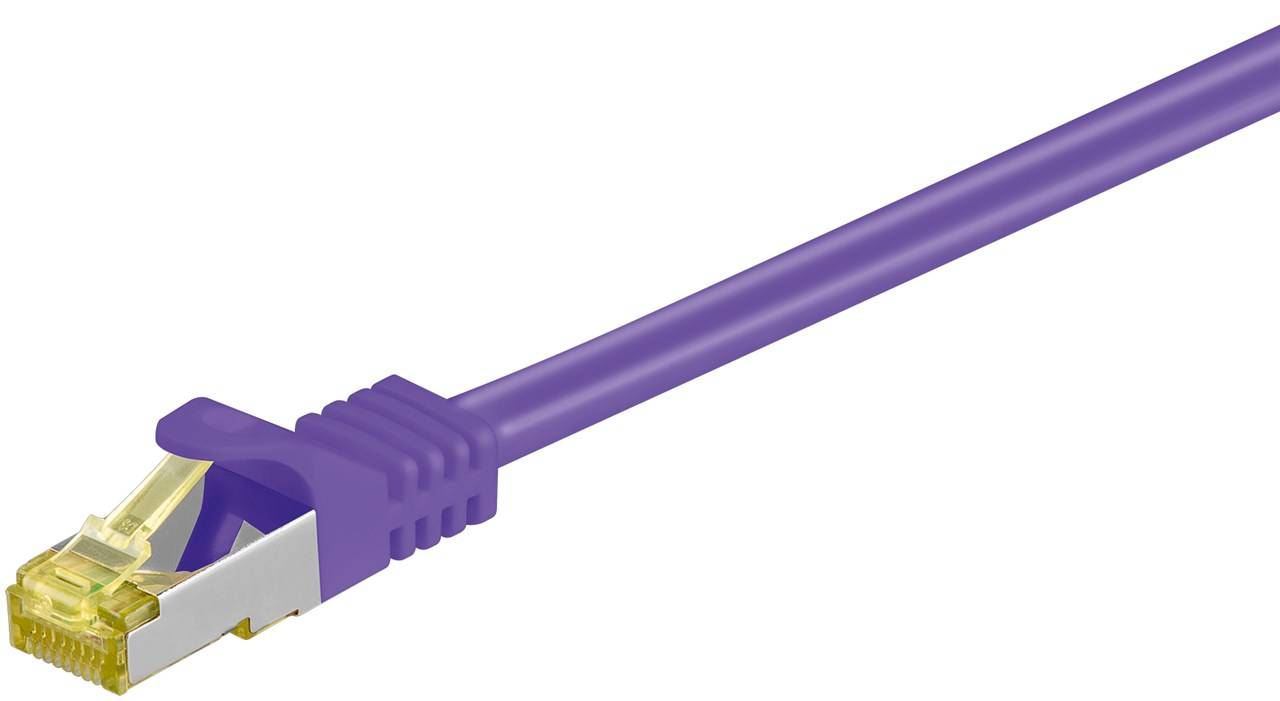 Goobay RJ45 Patchkabel CAT 6A S/FTP (PiMF), 500 MHz mit CAT 7 Rohkabel, Violett 15 m