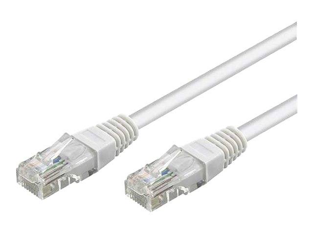 Zwei weiße Ethernet-Kabel mit transparenten RJ45-Steckern auf weißem Hintergrund dargestellt.