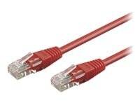 Zwei rote Ethernet-Kabel mit RJ45-Steckern auf weißem Hintergrund.