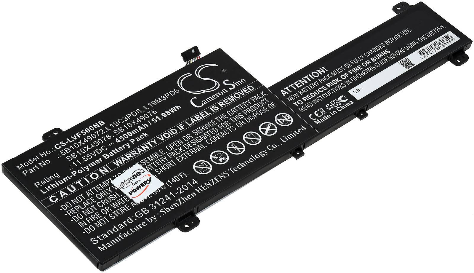 Powery Akku für Laptop Lenovo IdeaPad Flex 5-14ITL05 82HS008BAU, Flex 5-14ARE05 81X2007HAU, Typ L19M3PD6, 11,55V, Li-Po