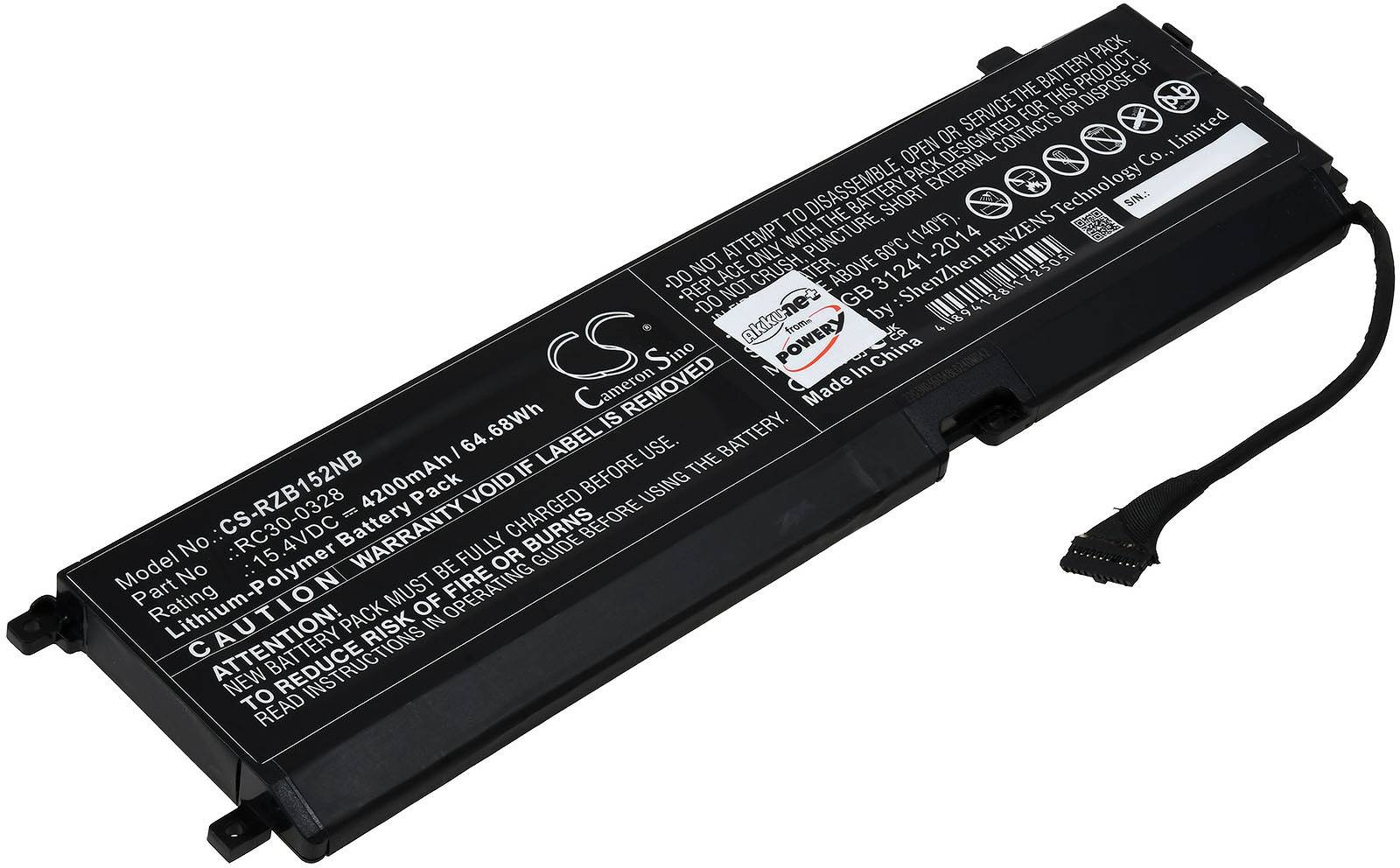 Powery Akku passend für Gaming-Laptop Razer Blade 15 2020, 15 2021, RZ09-0328, Typ RC30-0328, 15,4V, Li-Polymer