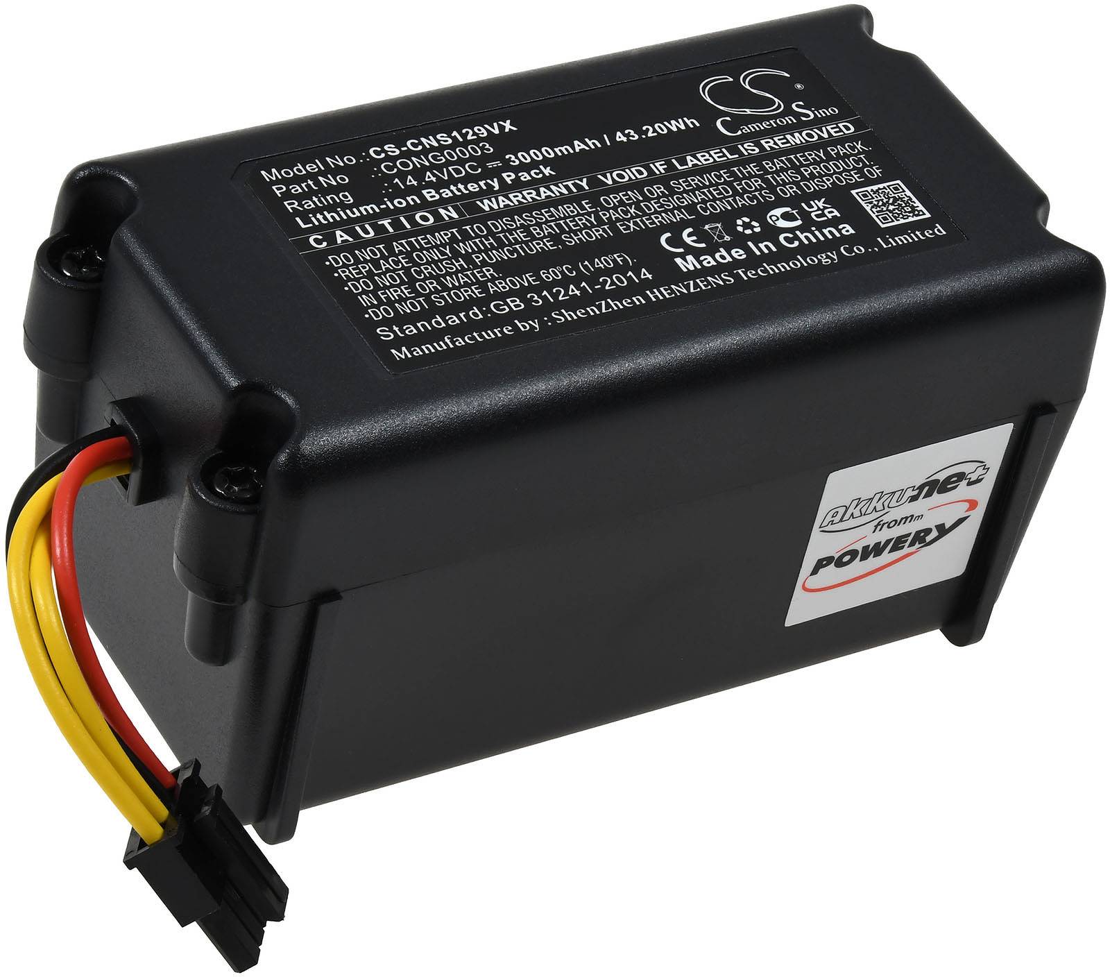 Powery Akku passend für Saugroboter Vileda VR302, Cecotec Conga 1290, 1390, Typ BONA18650-MF1, 14,4V, Li-Ion