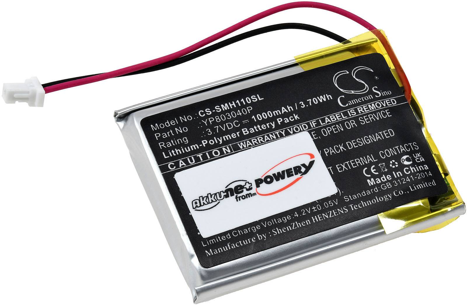 Powery Akku passend für Bluetooth-Headset Sena 10C, Typ YP803040P, 3,7V, Li-Polymer