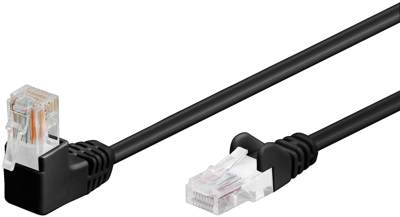 Goobay CAT 5e Patchkabel 1x 90° gewinkelt, U/UTP, Schwarz 3 m