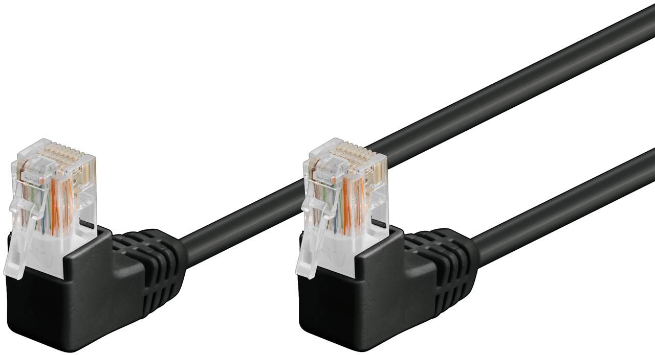 Goobay CAT 5e Patchkabel 2x 90° gewinkelt, U/UTP, Schwarz 1 m