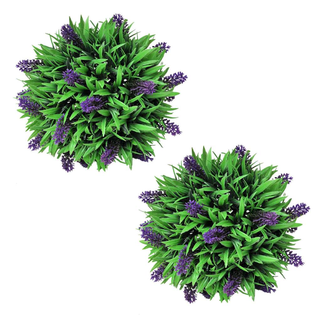 vidaXL Buchsbaumkugel mit Lavendel 2 Stk. Künstlich 28 cm