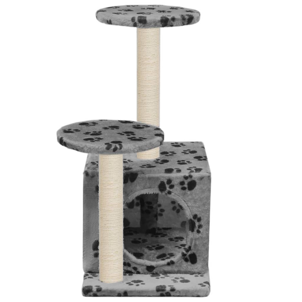 vidaXL Katzenbaum mit Sisal-Kratzsäule 60 cm Grau Pfoten-Aufdruck