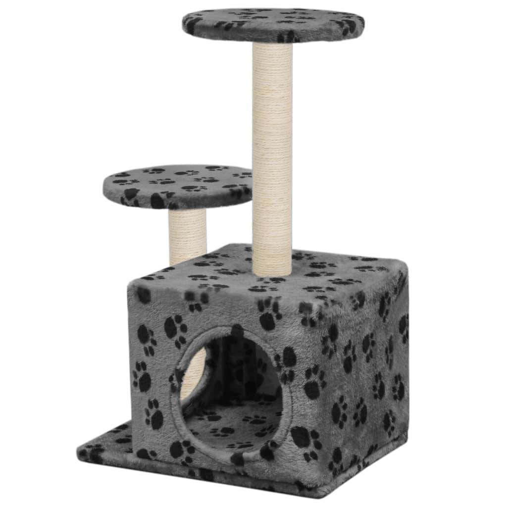 vidaXL Katzenbaum mit Sisal-Kratzsäule 60 cm Grau Pfoten-Aufdruck