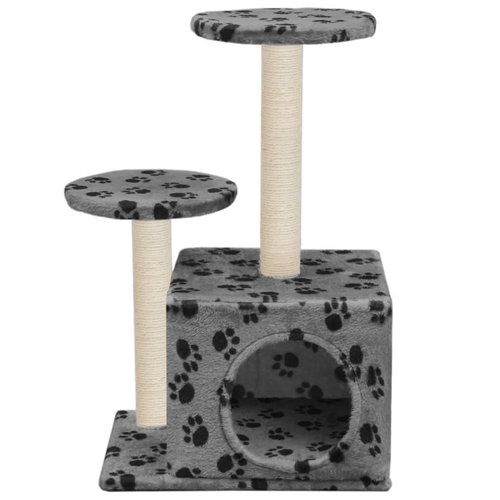 vidaXL Katzenbaum mit Sisal-Kratzsäule 60 cm Grau Pfoten-Aufdruck