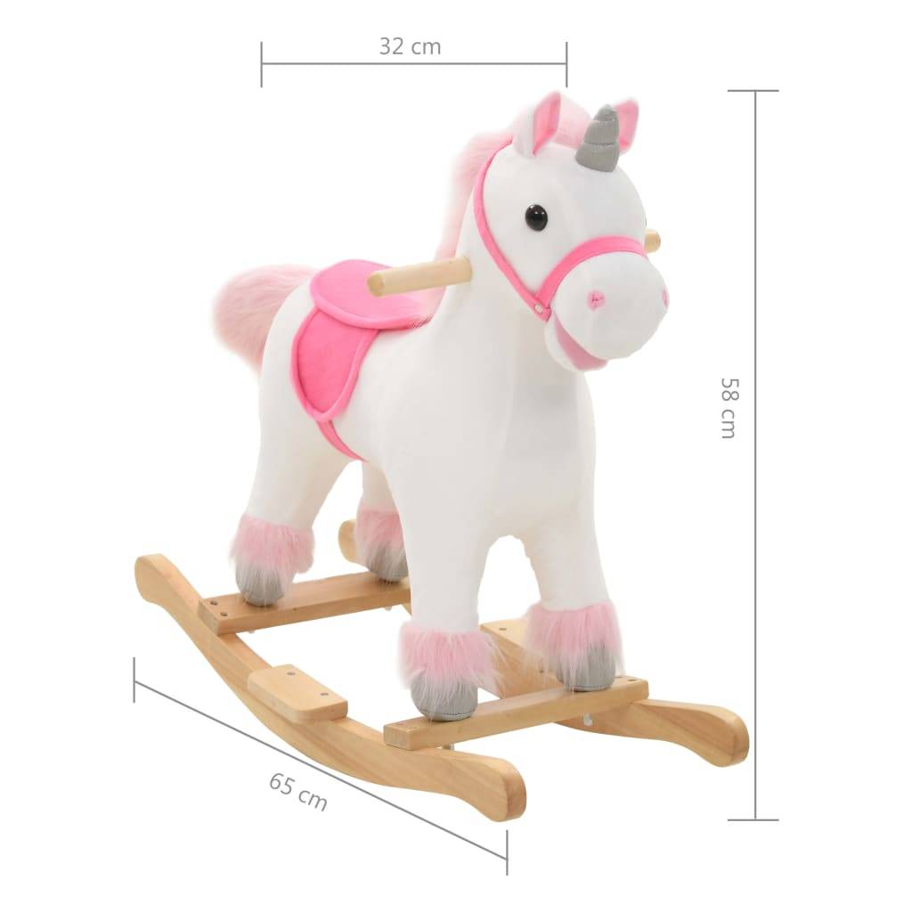 vidaXL Schaukeltier Einhorn Plüsch 65x32x58 cm Weiß und Rosa