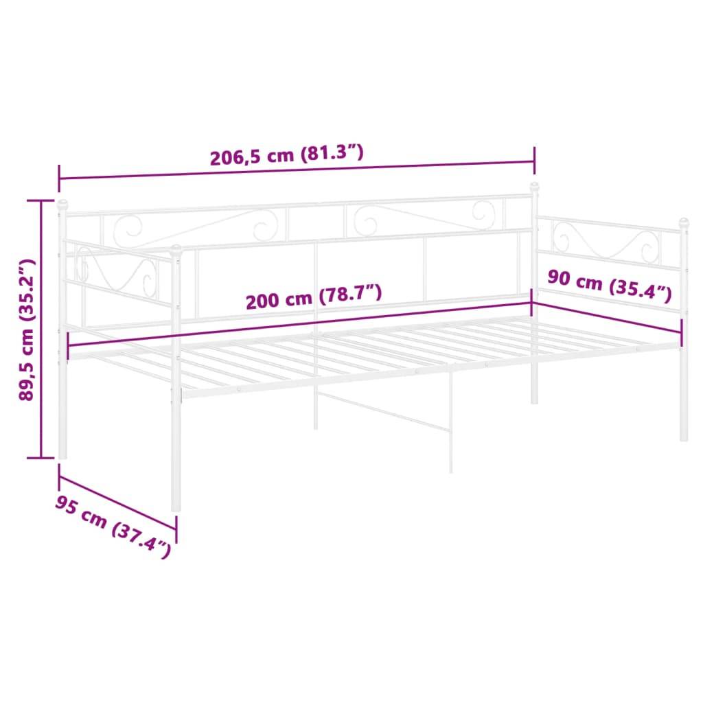 vidaXL Schlafsofa Bettgestell Weiß Metall 90x200 cm