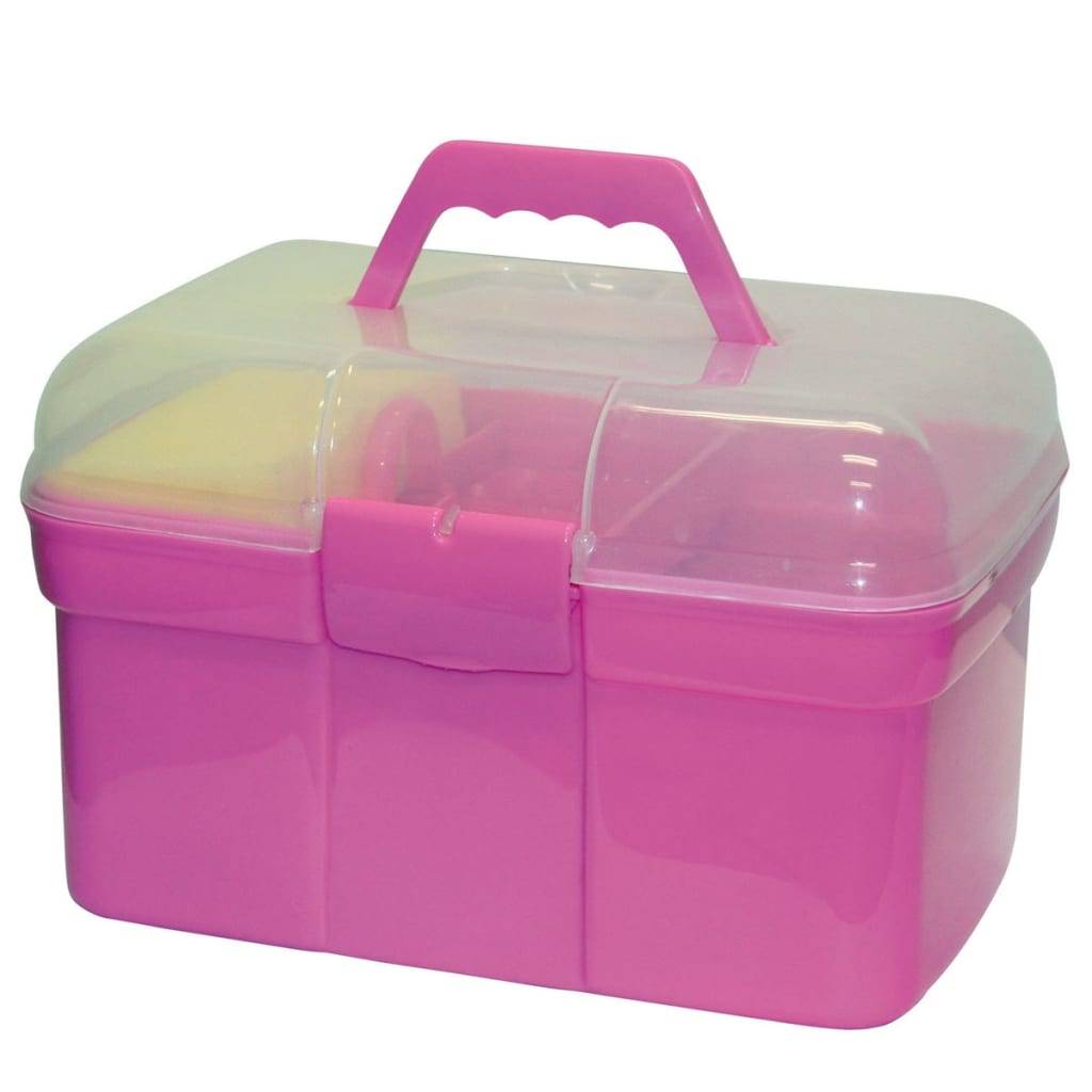 Kerbl Pferde-Putzbox für Kinder mit 8 Pflegeutensilien Rosa 321766