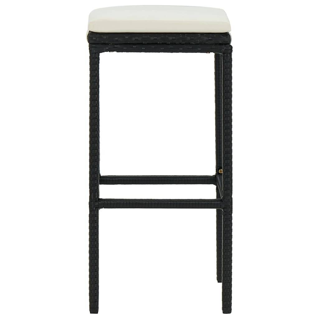vidaXL Barhocker mit Kissen 3 Stk. Schwarz Poly Rattan
