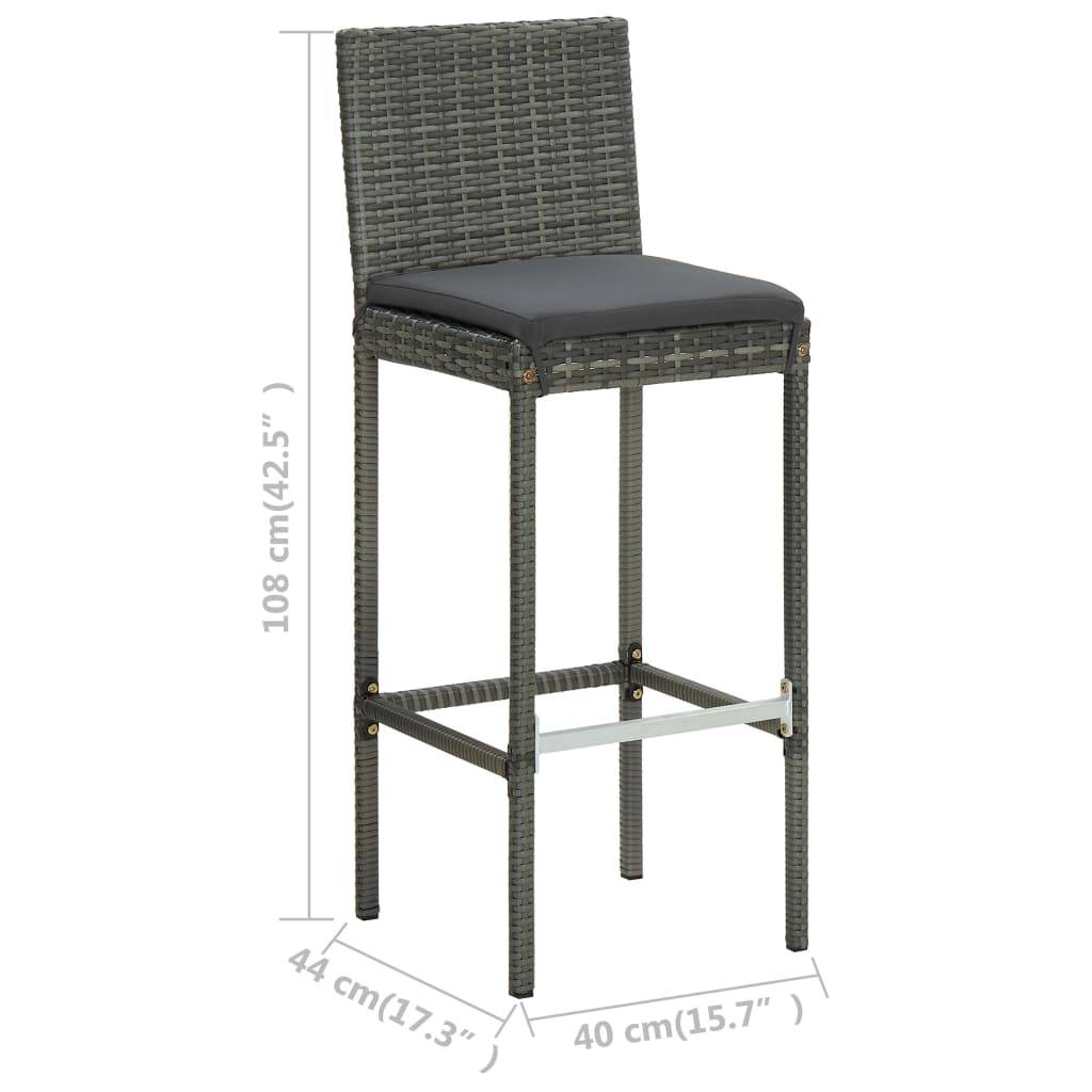 vidaXL 5-tlg. Gartenbar-Set mit Kissen Poly Rattan Grau