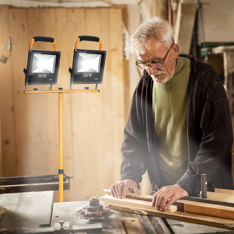 LED Akku Fluter Baustrahler Arbeitsleuchten mit Teleskopstativ Kaltweiß LED Arbeitsscheinwerfer 2x30W+1xStativ Fluter Flutlicht