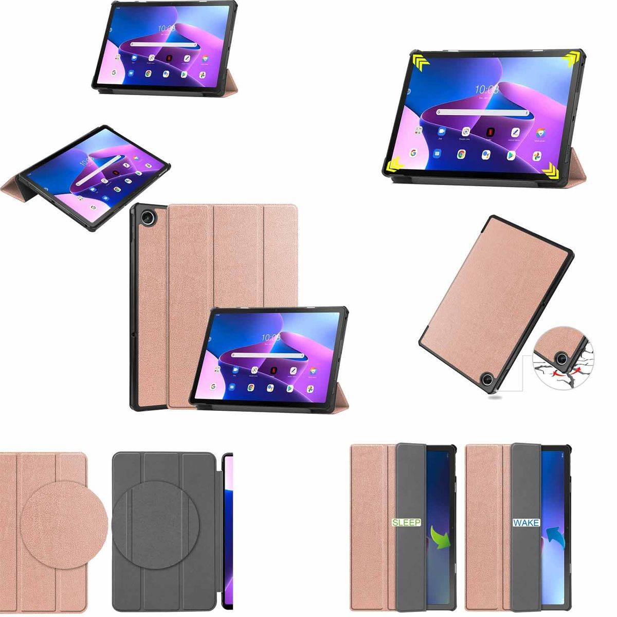 Für Lenovo M10 Plus 2022 3. Gen 10.6 Zoll 3folt Wake UP Smart Cover Rose Gold Tasche Etuis Hülle