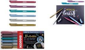 Kores Fasermaler Brush Tip Marker Metallic Style Brushpen in Metallic-Farben, Pinselspitze, ideal zum