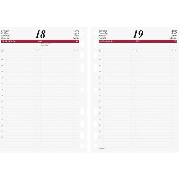 Tageskalendarium 2023 1 Tag/Seite, 1 Seite Wochenplanung vor jeder Woche 14,8x20,8cm A5
