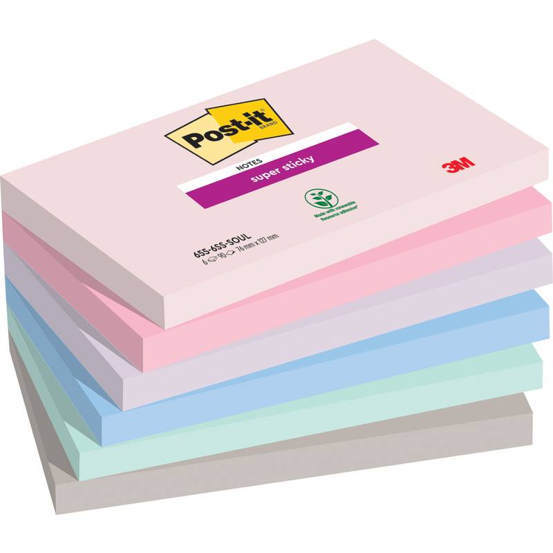 Haftnotiz Super Sticky Notes Soulful Collection 127x76mm 90 Blatt sortiert VE=6 Blöcke