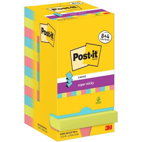 Haftnotiz Super Sticky Z-Notes Cosmic Collection Promotion 90 Blatt türkis, neongrün, tropicalpink VE=12 Blöcke