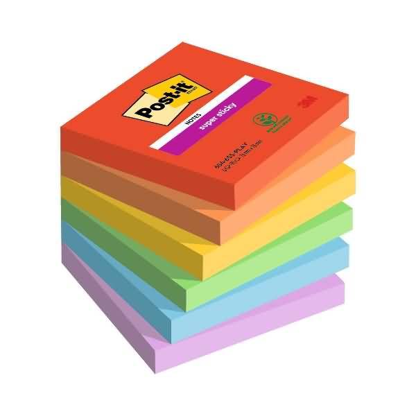 Haftnotiz Super Sticky Notes Playful Collection 76x76mm 90 Blatt ultrarot, vitalorange, ultragelb, paradiseblau, flieder VE=6 Bl