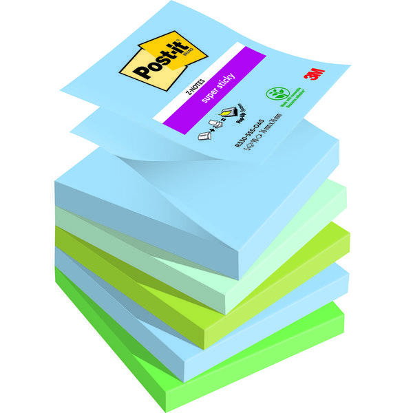 Haftnotizblock Super Sticky Z-Notes Oasis Collection - 76 x 76 mm sortiert 5x 90.