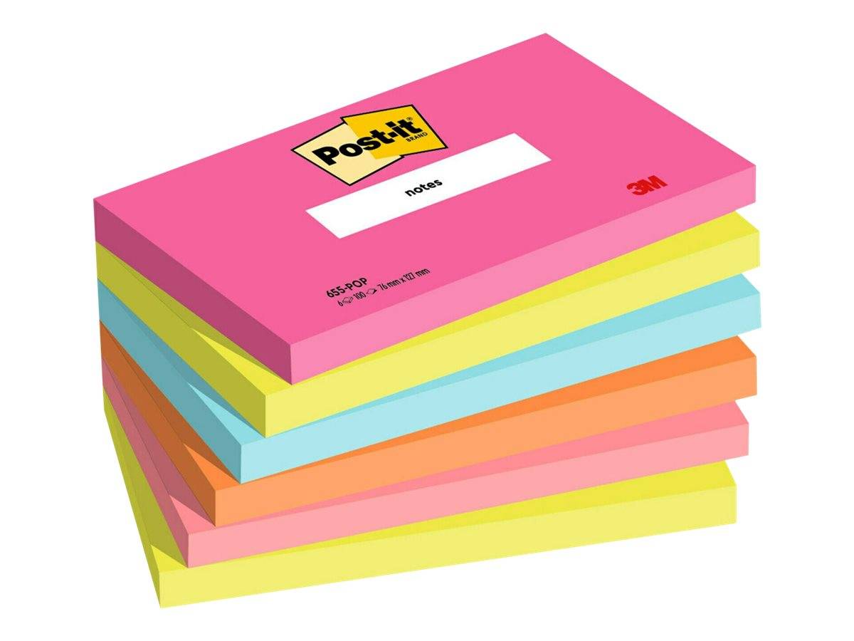 3M Post-it 655-POP - Notizen - 127 x 76 mm - 600 Blatt (6 x 100)Rosa - Blau -