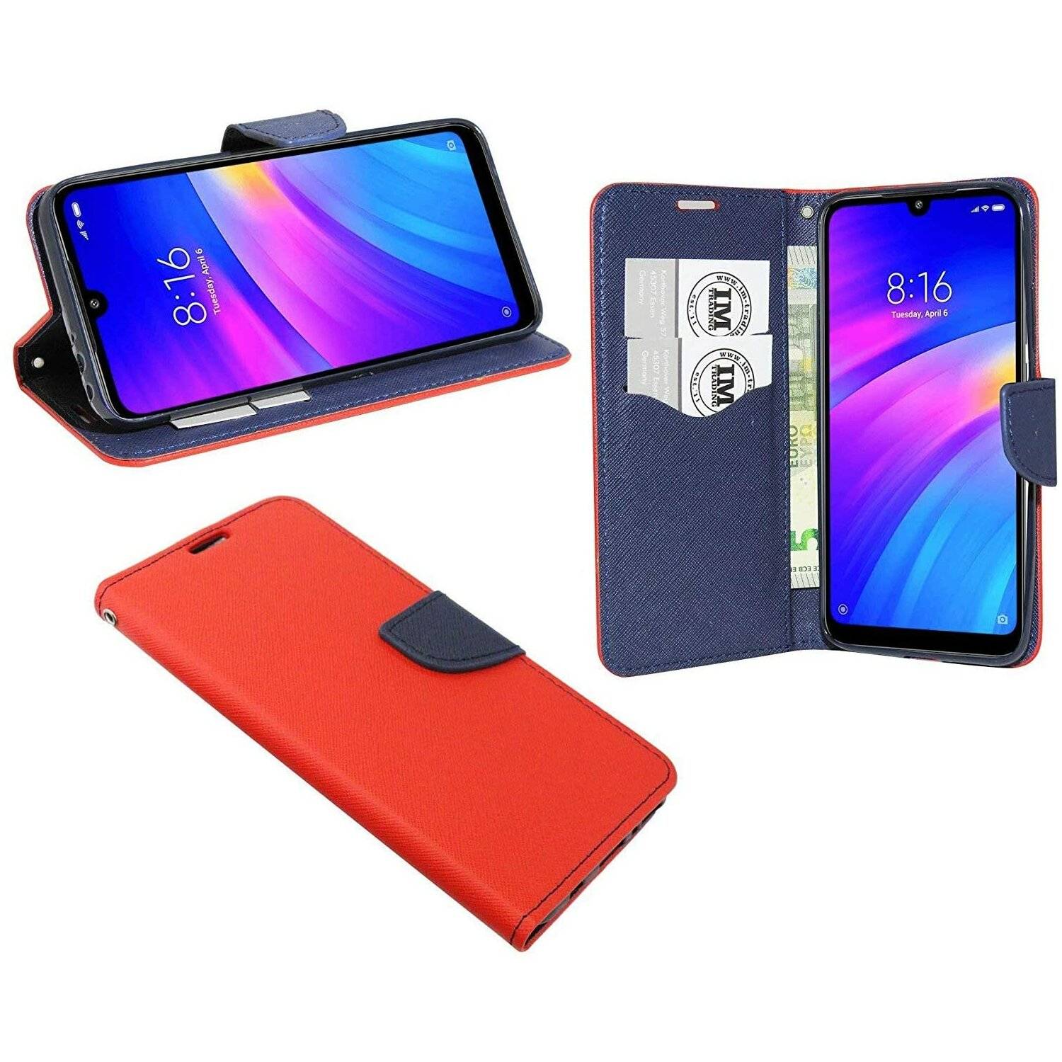 Buch Tasche "Fancy" Handy Hülle kompatibel mit Phone 13 Pro Max Rot-Blau
