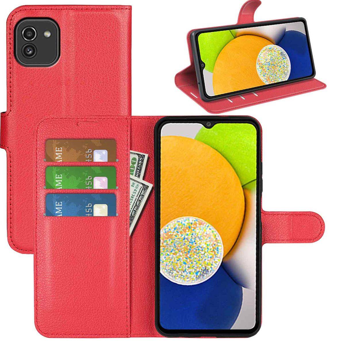 Für Samsung Galaxy A03 Handy Tasche Wallet Premium Schutz Hülle Case Cover Etuis Neu Zubehör Rot
