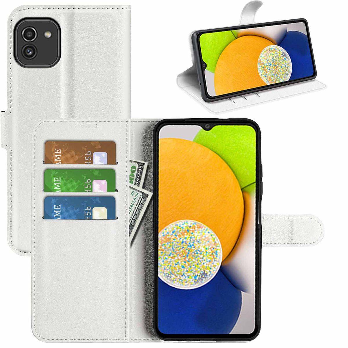 Für Samsung Galaxy A03 Handy Tasche Wallet Premium Schutz Hülle Case Cover Etuis Neu Zubehör Weiß