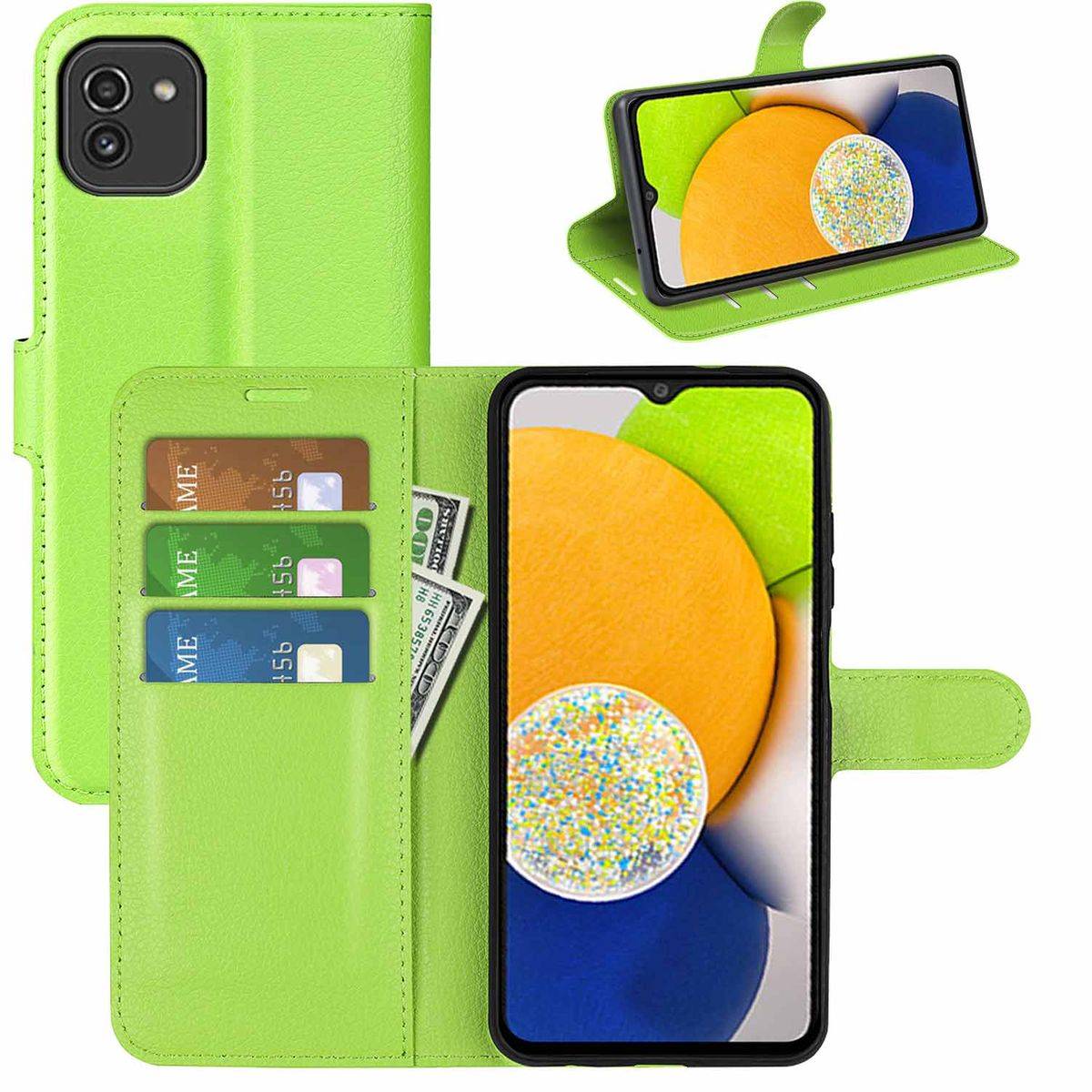 Für Samsung Galaxy A03 Handy Tasche Wallet Premium Schutz Hülle Case Cover Etuis Neu Zubehör Grün