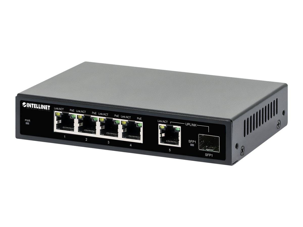 Intellinet Switch - 4 x 10/100/1000 (PoE+) + 1 x Combo Gigabit SFP/RJ-45 (Uplink