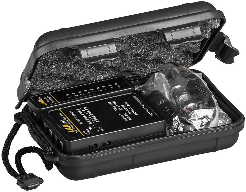 goobay Netzwerk Kabeltester Set zur Prüfung von CAT 5/6 Netzwerk und ISDN Verbindungenschwarz (1er Faltschachtel)