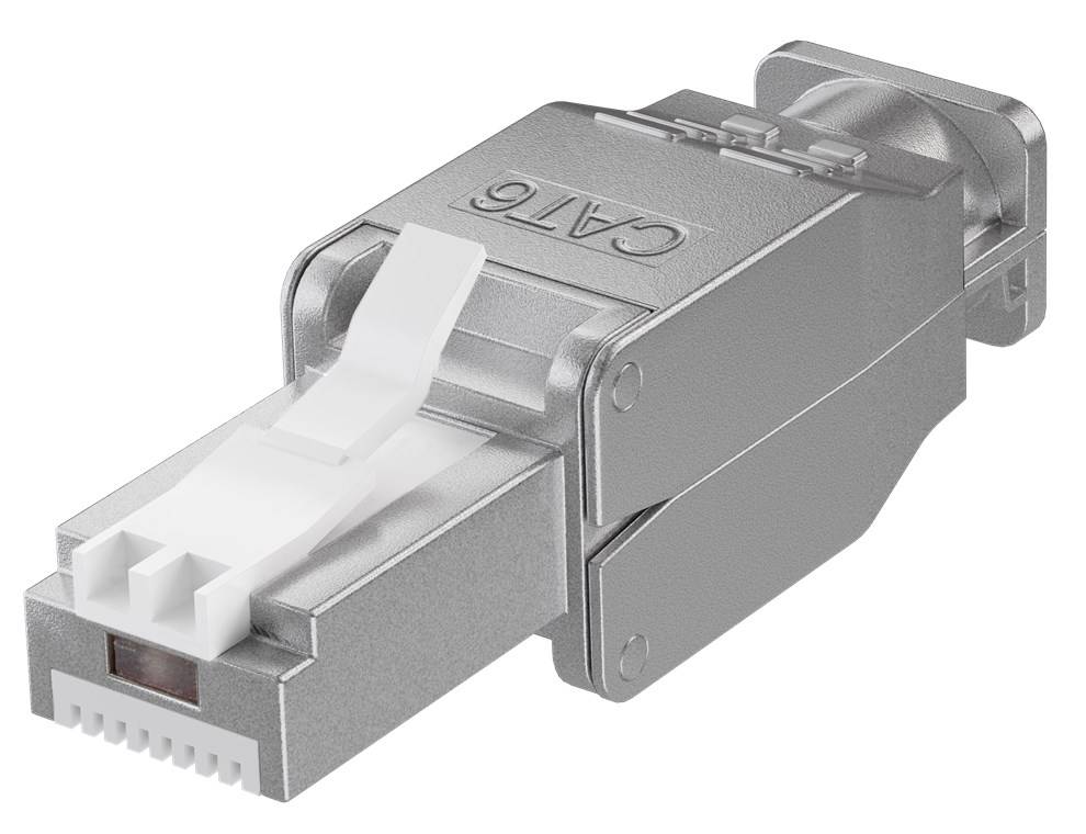 Goobay Werkzeugfreier RJ45 Stecker CAT 6 STP geschirmt - Für 9,0-mm-Kabeldurchmesser, Klemmleiste für werkzeugfreie LSA-