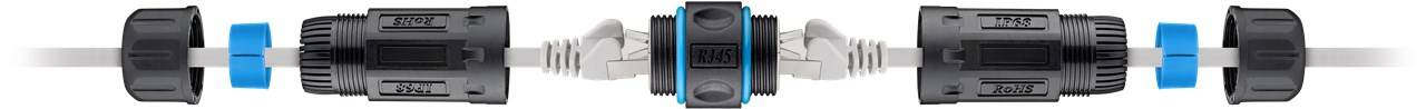 Goobay Outdoor (IP68) RJ45 Patchkabelkupplung/Netzwerkkabel Verbinder, CAT 6A - staub- und wasserdicht, 2x RJ45-Buchse (