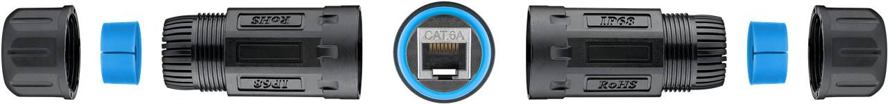 Goobay Outdoor (IP68) RJ45 Patchkabelkupplung/Netzwerkkabel Verbinder, CAT 6A - staub- und wasserdicht, 2x RJ45-Buchse (