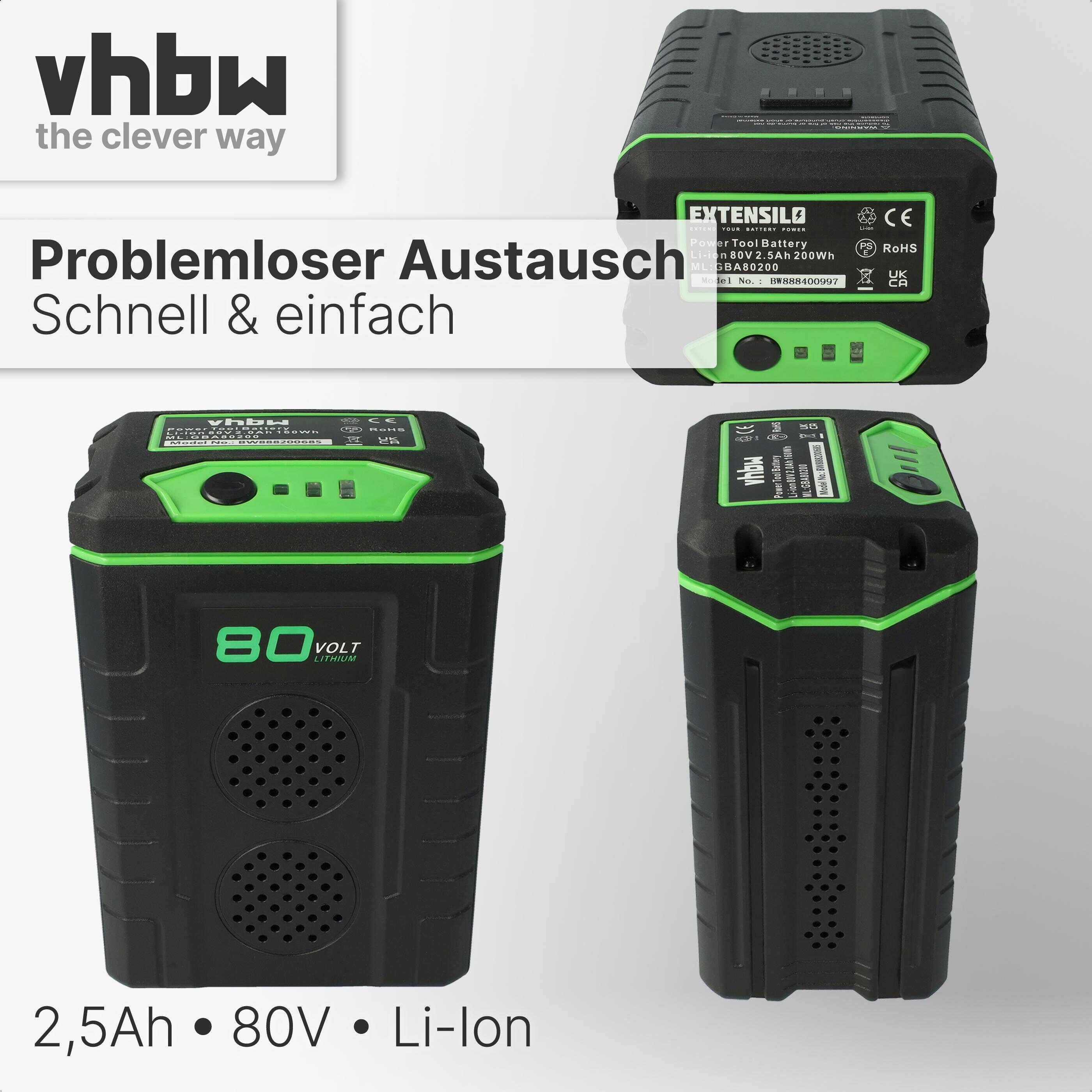 EXTENSILO 1x Akku kompatibel mit Greenworks 46 cm SP 80V GD80LM46SP, 51 cm SP 80V GD80LM51SP, 80V GD80BCB, 80V GD80BL (2500mAh, 80V, Li-Ion)