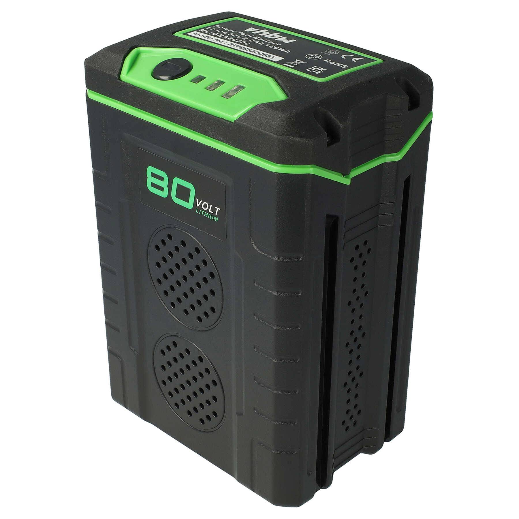 EXTENSILO 1x Akku kompatibel mit Greenworks 80V GD80CS50 | 80V GD80HT, GCS80450, GD80PHT, GD80PS, EDA75, GBL80320, GCS80420 (2500mAh, 80V, Li-Ion)